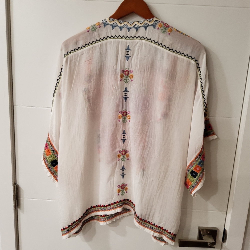 Johnny Was Xylia Embroidered Button Front Blouse Size L - Picture 9 of 11